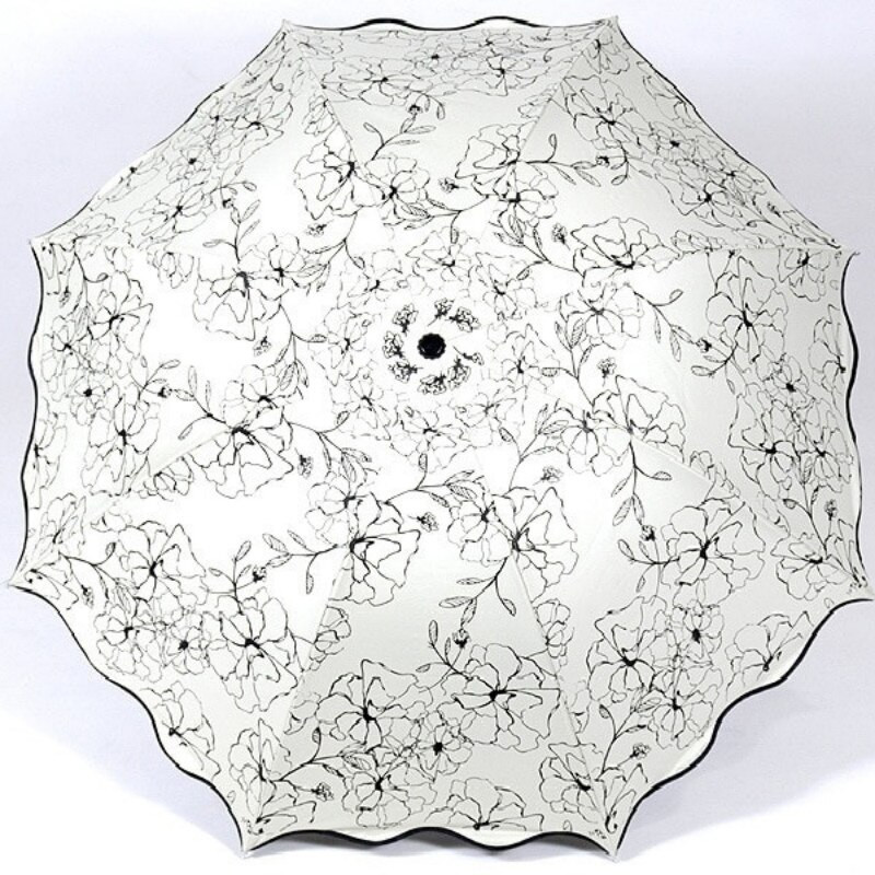 Dáždnik s čiernym náterom proti UV žiareniu, kvet ibišteka, princezná, dievča, módny vlnitý slnečník