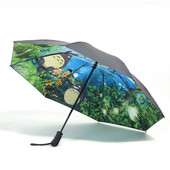 Автоматичен аниме Totoro Rain Sun Umbrella за жени Ветроустойчив японски Glibli Studio UV Umbrella Преносим слънчобран Хубав подарък