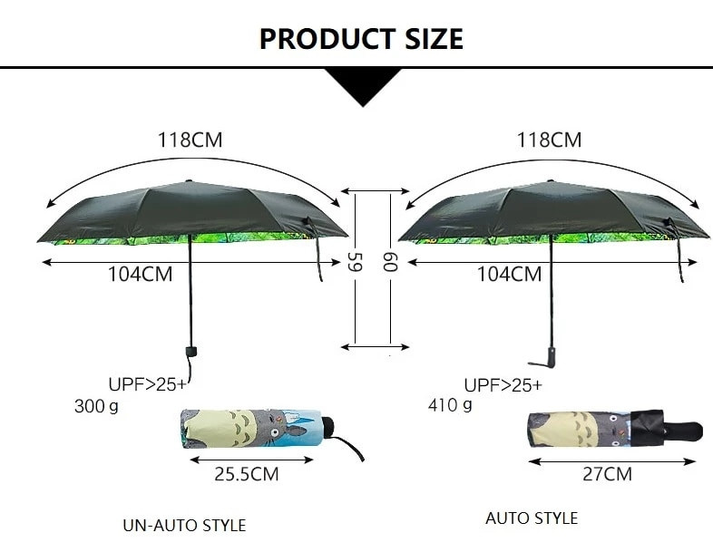 Автоматичен аниме Totoro Rain Sun Umbrella за жени Ветроустойчив японски Glibli Studio UV Umbrella Преносим слънчобран Хубав подарък