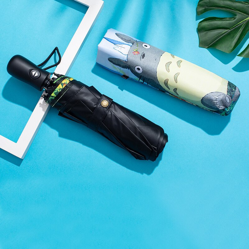 Автоматичен аниме Totoro Rain Sun Umbrella за жени Ветроустойчив японски Glibli Studio UV Umbrella Преносим слънчобран Хубав подарък
