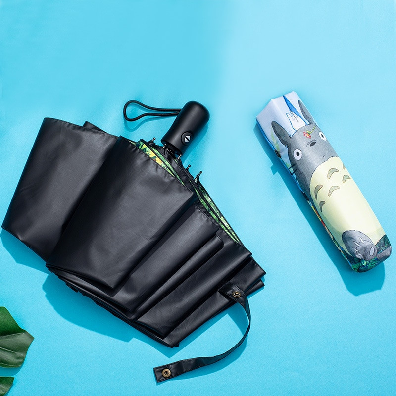 Автоматичен аниме Totoro Rain Sun Umbrella за жени Ветроустойчив японски Glibli Studio UV Umbrella Преносим слънчобран Хубав подарък