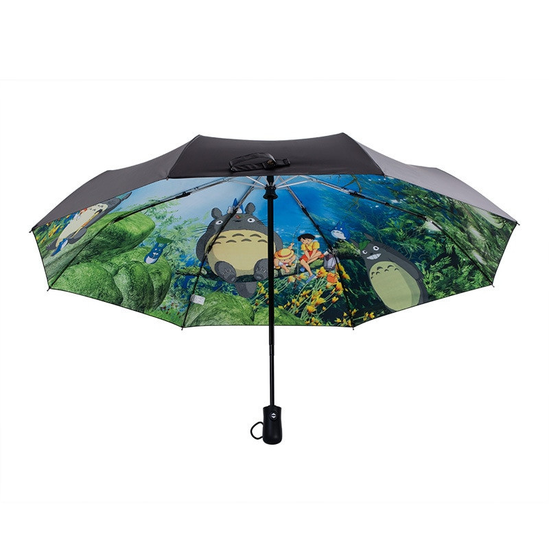 Автоматичен аниме Totoro Rain Sun Umbrella за жени Ветроустойчив японски Glibli Studio UV Umbrella Преносим слънчобран Хубав подарък