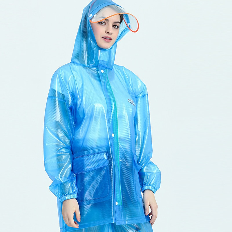 Moteriškas vyriškas lietpaltis, skirtas važinėtis dviračiais lauko motociklų turizmui žygiams suaugusiems, permatomos, vandeniui atsparios striukės ir kelnių komplektai