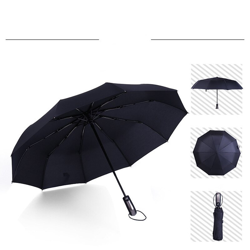 Ветроустойчив, напълно автоматичен три сгъваем чадър Ten Bone Auto Large Windproof Business Umbrella Rain Black Coating Parasol