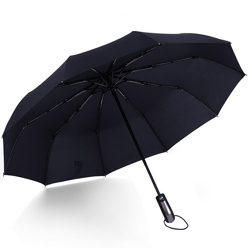 Ветроустойчив, напълно автоматичен три сгъваем чадър Ten Bone Auto Large Windproof Business Umbrella Rain Black Coating Parasol