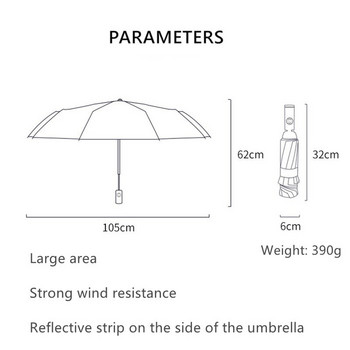 Αντιανεμική Αντίστροφη Πτυσσόμενη Αυτόματη Ομπρέλα Βροχής για Άντρες Γυναικεία Φορητή Γυναικεία Ομπρέλα Ανδρική 10 Ribs Reflective Ripe