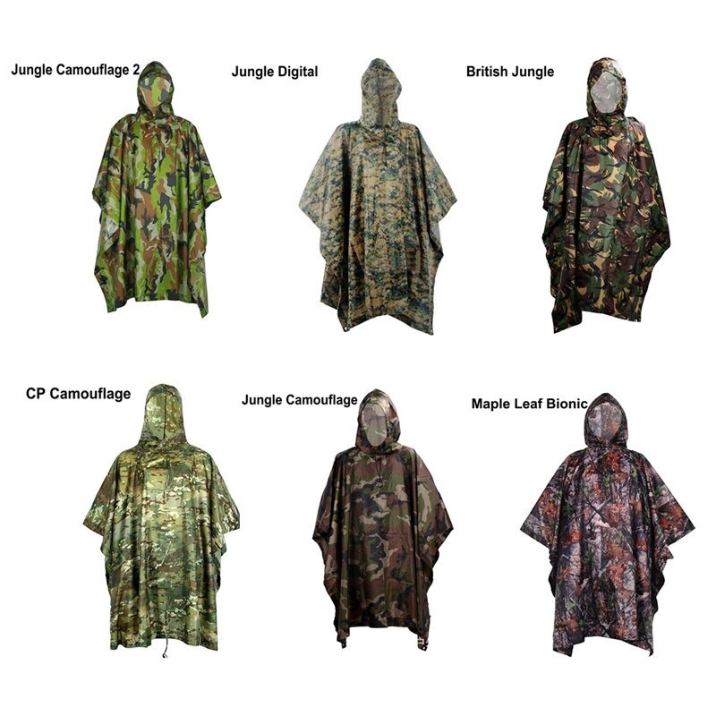Vízálló hordható poncsó terepszínű huzat kemping vadászruhákhoz Multifunkciós poncsó menedék katonai vészhelyzeti esőkabát