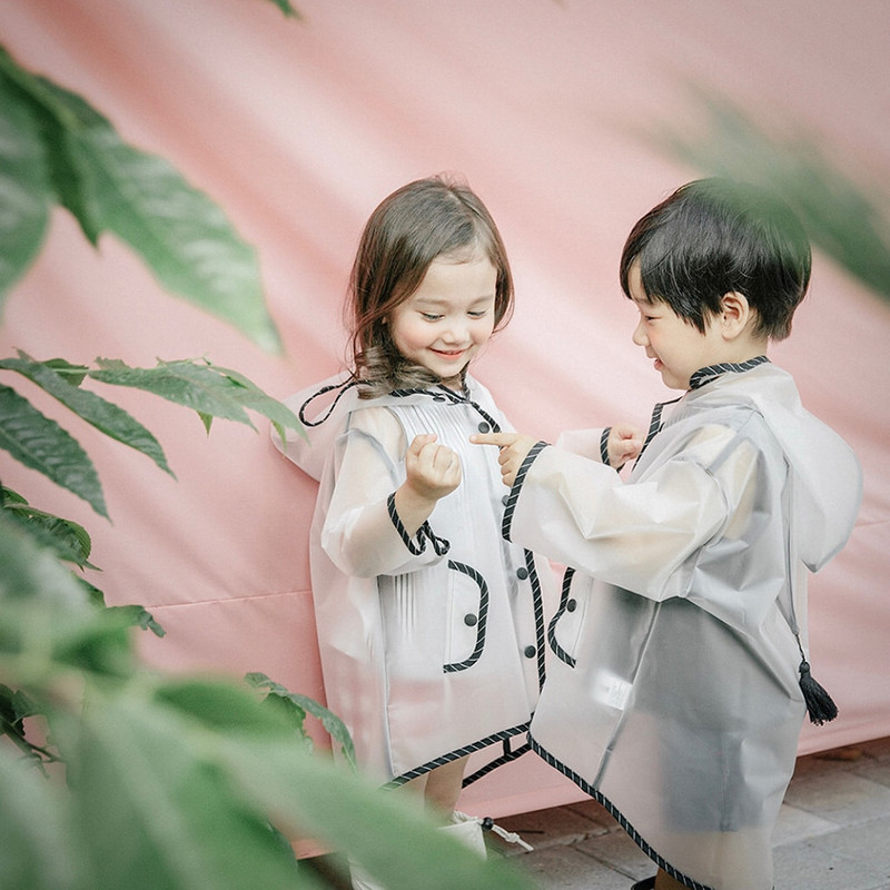 Chlapčenský dievčenský pršiplášť s kapucňou, nepremokavý hodvábny priehľadný pršiplášť, detský strapcový špicatý klobúk, priehľadný pršiplášť