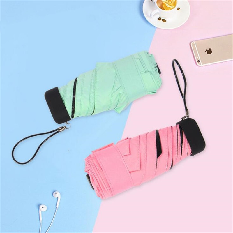 Moteriškas mažas kišeninis skėtis, nešiojamas plokšti lietaus skėčiai 5 sulankstomi saulės lietaus lengvi unisex skėtis mergaičių keliaujantys lietaus drabužiai