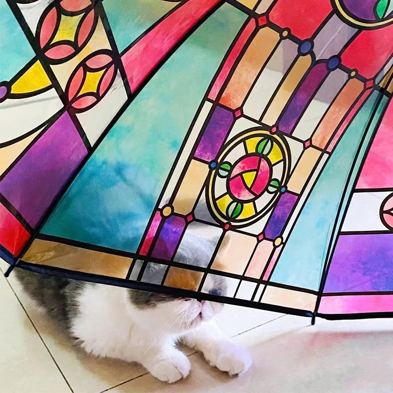 Átlátszó színes esernyő, kreatív, hosszú nyelű, automatikus esős, színes nyomó esernyő női gyerekeknek