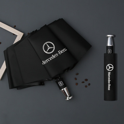 Лого на автомобил Автоматичен чадър за дъжд, преносим за Mercedes Benz Auto Emblem Бизнес чадър Мъжки черен чадър Bumbershoot Сенник