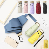 Veľmi malý UV slnečný dáždnik s vreckom, mini dáždnik s ochranou pred slnkom a ultrafialovým žiarením, čierny povlak