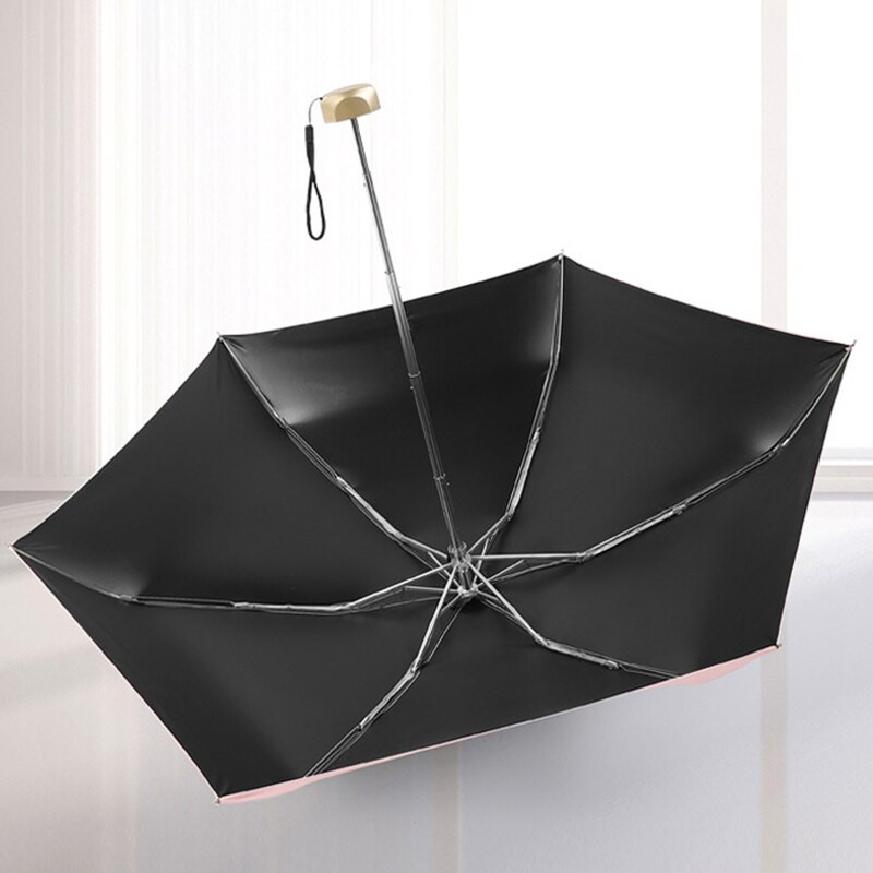 Veľmi malý UV slnečný dáždnik s vreckom, mini dáždnik s ochranou pred slnkom a ultrafialovým žiarením, čierny povlak