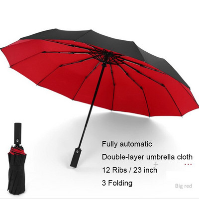 Visiškai automatinis negabaritinis sutvirtintas skėtis Trys sulankstomi vyriški moteriški skėtis nuo saulės skėtis nuo lietaus moterų vėjui atsparus verslo skėtis