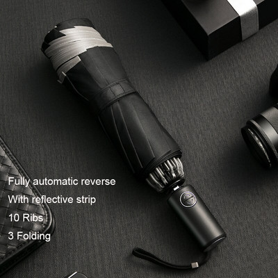 Visiškai automatinis negabaritinis sutvirtintas skėtis Trys sulankstomi vyriški moteriški skėtis nuo saulės skėtis nuo lietaus moterų vėjui atsparus verslo skėtis