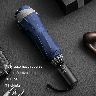 Visiškai automatinis negabaritinis sutvirtintas skėtis Trys sulankstomi vyriški moteriški skėtis nuo saulės skėtis nuo lietaus moterų vėjui atsparus verslo skėtis