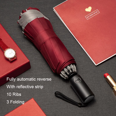 Visiškai automatinis negabaritinis sutvirtintas skėtis Trys sulankstomi vyriški moteriški skėtis nuo saulės skėtis nuo lietaus moterų vėjui atsparus verslo skėtis