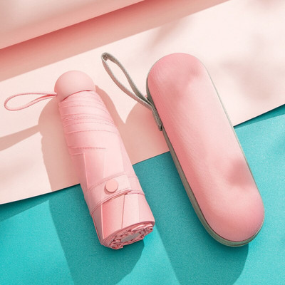 Dámsky mini kapsulový slnečník, super malý a roztomilý slnečník s puzdrom, anti-UV, dámsky vreckový slnečník na slnko a dážď