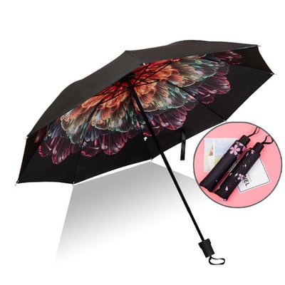 Kišobran vrhunske kvalitete Muškarci Rain Woman Otporan na vjetar Veliki paraguas 3D cvjetni print Sunny Anti-sun 3 sklopivi kišobran za vanjske prilike Parapluie