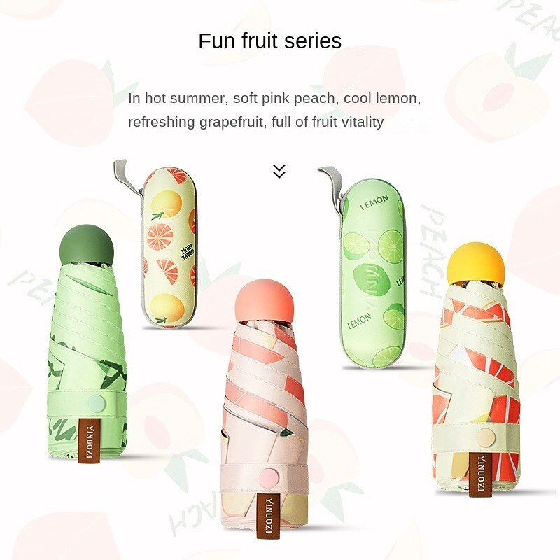 Vreckový slnečník, ovocný dáždnik, mini dáždnik pre ženy, ochrana pred slnkom, UV žiarením, skladací, 5-násobný, super malý, prenosný, box