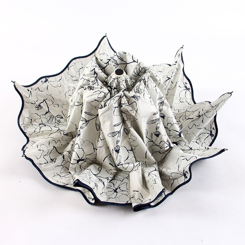 Prašmatnūs gėlėti ANTI-UV sulankstomi skėčiai nuo saulės, kompaktiški, moteriški, moteriški, vėjui atsparūs skėčiai.