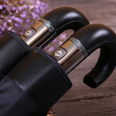Britský kožený dáždnik s rukoväťou pre mužov, automatický, biznis, 10 rebier, silný, vetruodolný, 3-skladací, veľký dáždnik, dážďovka, dámsky slnečník