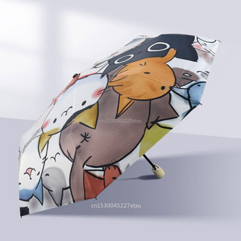 Αυτόματη ομπρέλα υπεριώδους ακτινοβολίας Happy Cat τριών αναδιπλούμενων 8K Cartoon Kitten Printing Cat φωτίζει τη διάθεση σε βαρετό πλοίο με βροχή