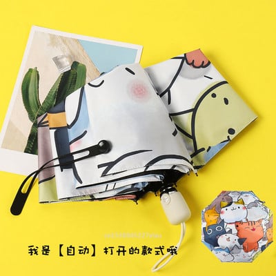 Automatický UV dáždnik Happy Cat, trojskladací, s potlačou mačiatok v rozlíšení 8K, rozžiari náladu v nudný daždivý deň, dropshipping