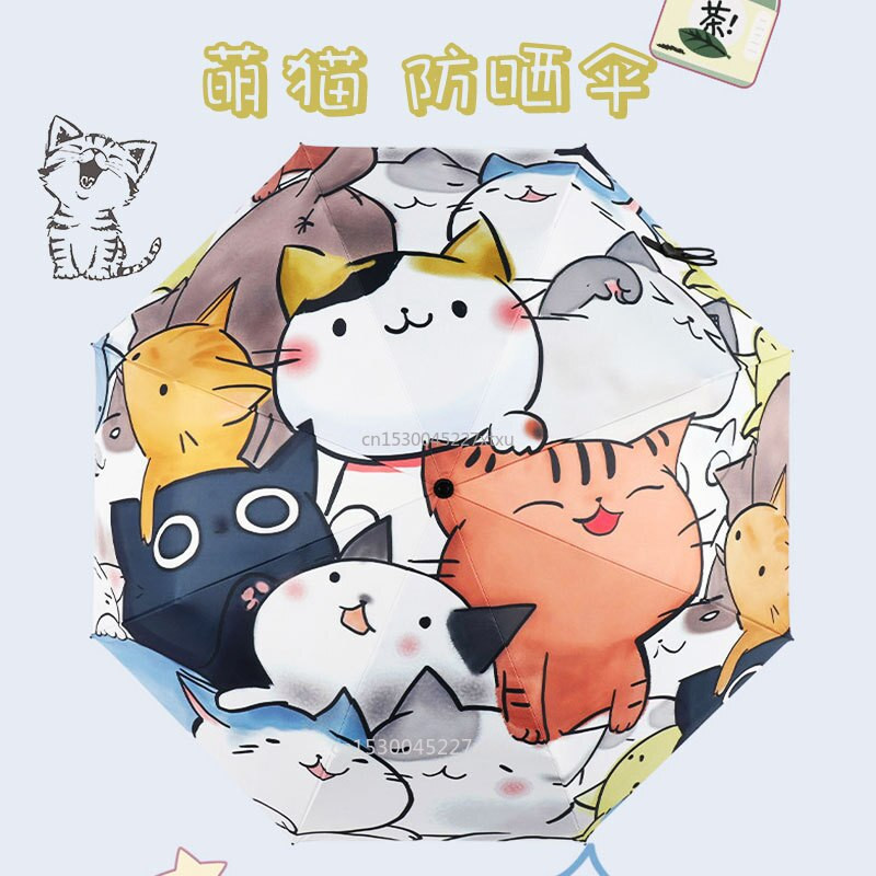 Automatický UV dáždnik Happy Cat, trojskladací, s potlačou mačiatok v rozlíšení 8K, rozžiari náladu v nudný daždivý deň, dropshipping