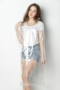 Super priehľadný pršiplášť pre ženy, módny nepremokavý pršiplášť z EVA materiálu, opakovane použiteľný, so sťahovacou šnúrkou