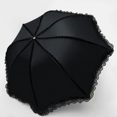 Umbrelă de protecție solară din dantelă roz negru la modă compactă de călătorie 3 ori umbrele rezistente la vânt ploaie femei fete umbrelă de soare anti UV