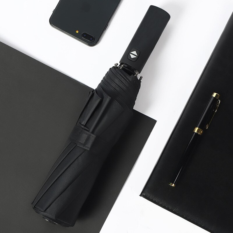 10-kosťový automatický dáždnik do každého počasia, čierny gumený dáždnik s cukríkovou farbou, UV ochrana proti slnku