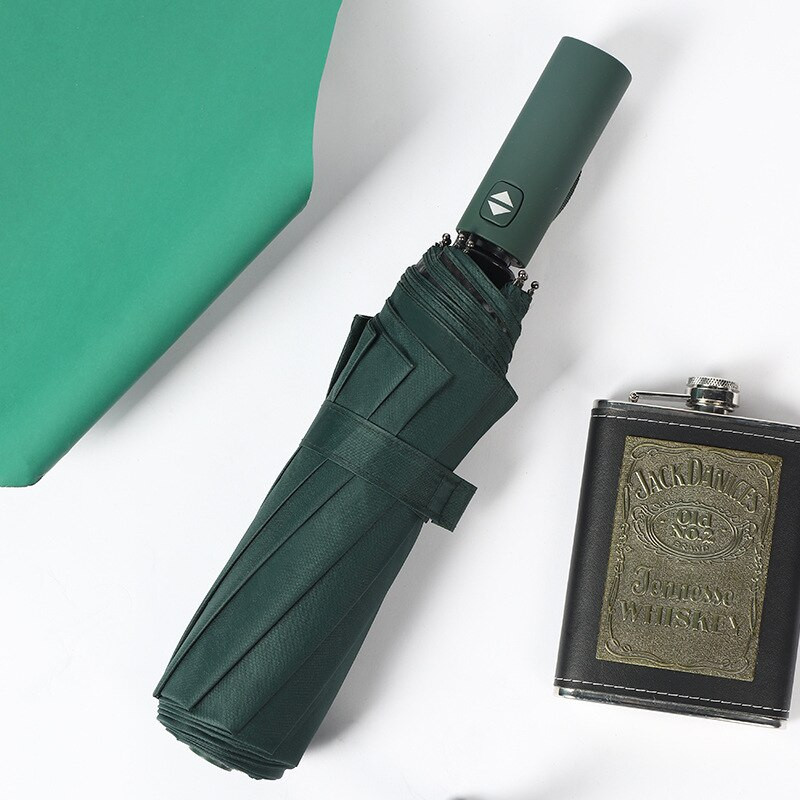 10-kosťový automatický dáždnik do každého počasia, čierny gumený dáždnik s cukríkovou farbou, UV ochrana proti slnku