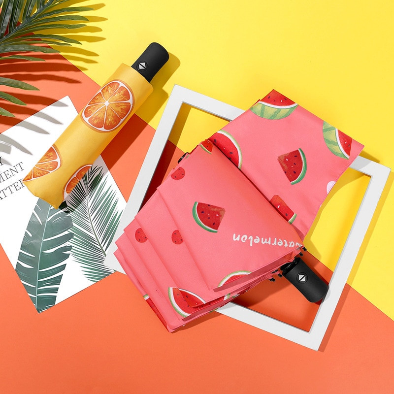 Roztomilý ovocný dievčenský dáždnik, automatický skladací priehľadný dáždnik, dážď, slnečný dáždnik, UV ochrana, slnečník, 8K, vetruodolný, paraguas