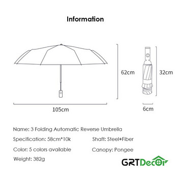 Αυτόματες αναδιπλούμενες ομπρέλες όπισθεν για άντρες Γυναικείες ομπρέλες ταξιδιού βροχής αντιανεμικές Business 10Rib Parapluie Inverted Umbrella Sun