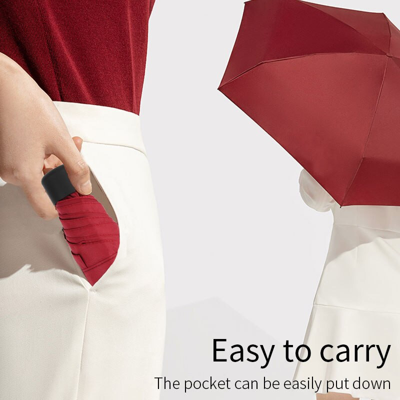 Mini dámsky vreckový malý dáždnik s UV ochranou, paraguasom, slnečný dáždnik, dážď, vetruodolný, 5 skladacích prenosných vodotesných dáždnikov