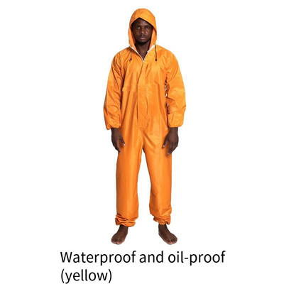 Spojený pršiplášťový overal, klobúk, olejuvzdorný pracovný bezpečnostný odev na spaľovanie, lakovanie, továrenské oblečenie, štiepny pršiplášť