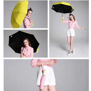 Ημιαυτόματη ομπρέλα ήλιου Χαριτωμένη Ξύλινη λαβή με κεφάλι πάπιας 8k 2 Πτυσσόμενη αντιανεμική μαύρη επίστρωση Προστασία UV Γυναικείες ομπρέλες βροχής