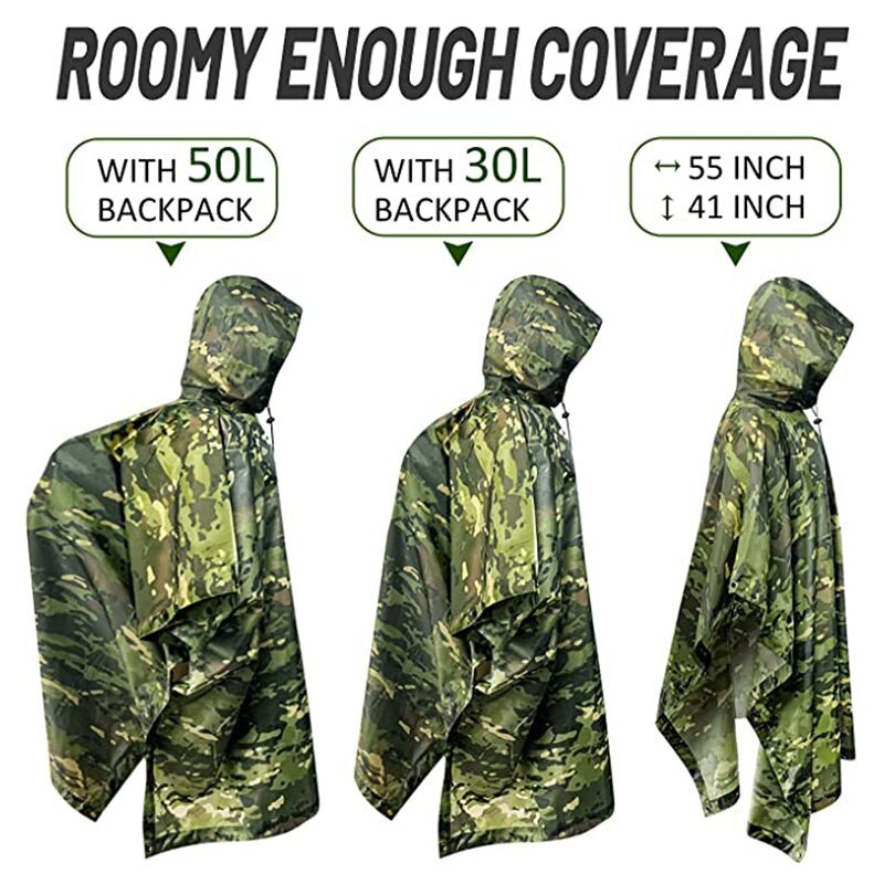 VILEAD Poly Taktický pršiplášť Vojenský pončo Vodotesný pršiplášť Dažďový muž Dažďový vodotesný armádny pršiplášť Stan Vodotesný Nepriepustný Vonkajší