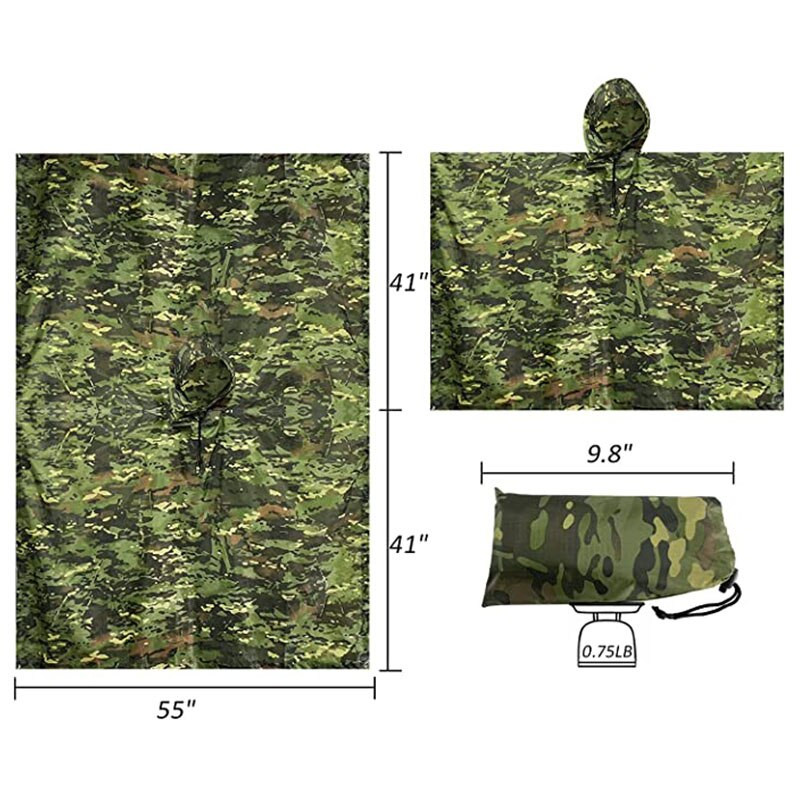 VILEAD Poly Taktický pršiplášť Vojenský pončo Vodotesný pršiplášť Dažďový muž Dažďový vodotesný armádny pršiplášť Stan Vodotesný Nepriepustný Vonkajší