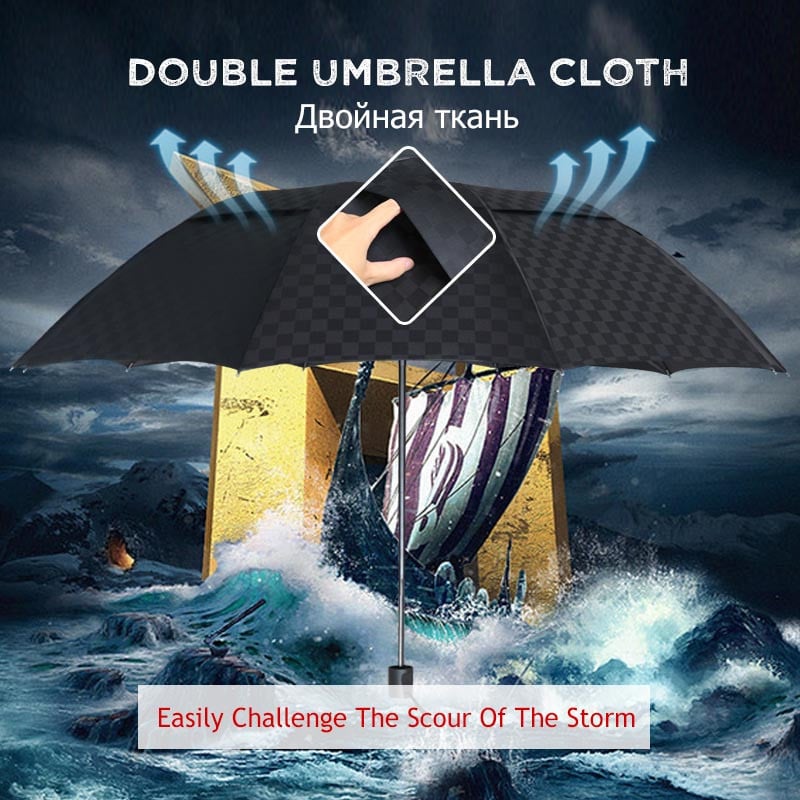 Vetruodolný 3-skladací dáždnik, dáždnik pre ženy a mužov, dvojvrstvový, veľký 10K obchodný dáždnik pre mužov, tmavá mriežka, paraguas, rodinný cestovný slnečník