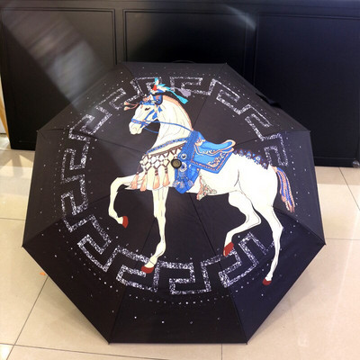 Trendový automatický slnečník, tieň proti slnku, anti UV žiarenie, vzor kočiara, vynikajúci trojskladací prenosný slnečník s 8 rebrami