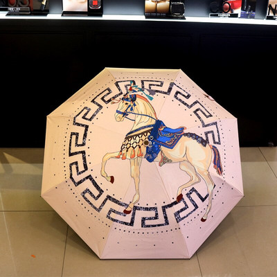 Trendový automatický slnečník, tieň proti slnku, anti UV žiarenie, vzor kočiara, vynikajúci trojskladací prenosný slnečník s 8 rebrami