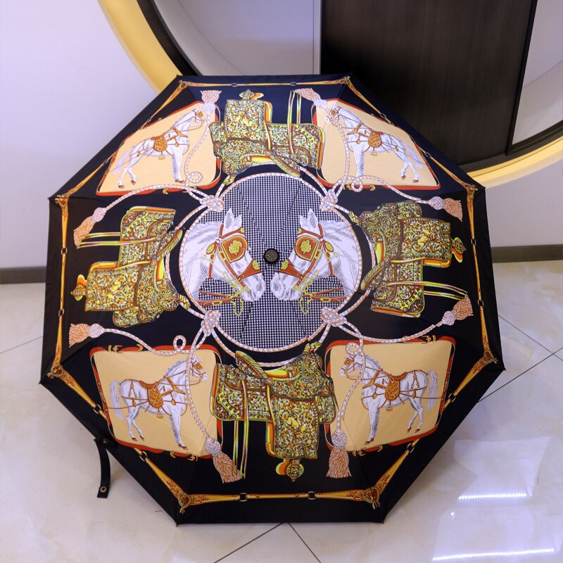 Trendový automatický slnečník, tieň proti slnku, anti UV žiarenie, vzor kočiara, vynikajúci trojskladací prenosný slnečník s 8 rebrami