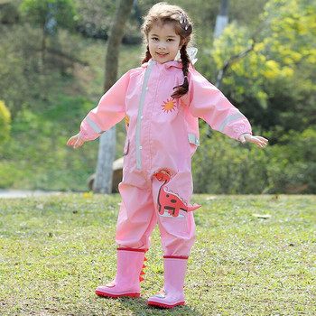 Παιδιά 1-10 χρονών Αδιάβροχο Παιδικά Αγόρια Κοριτσίστικα Αδιάβροχη Ολόσωμη φόρμα με κουκούλα μονοκόμματο Cartoon Dinosaur Βρεφικά ρούχα και παντελόνι