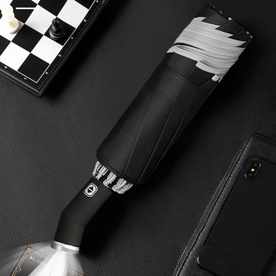 Vetruodolný automatický dáždnik s LED baterkou, reflexný pruh, cúvacie svetlo, dáždniky do dažďa, muži a ženy, veľký skladací slnečník