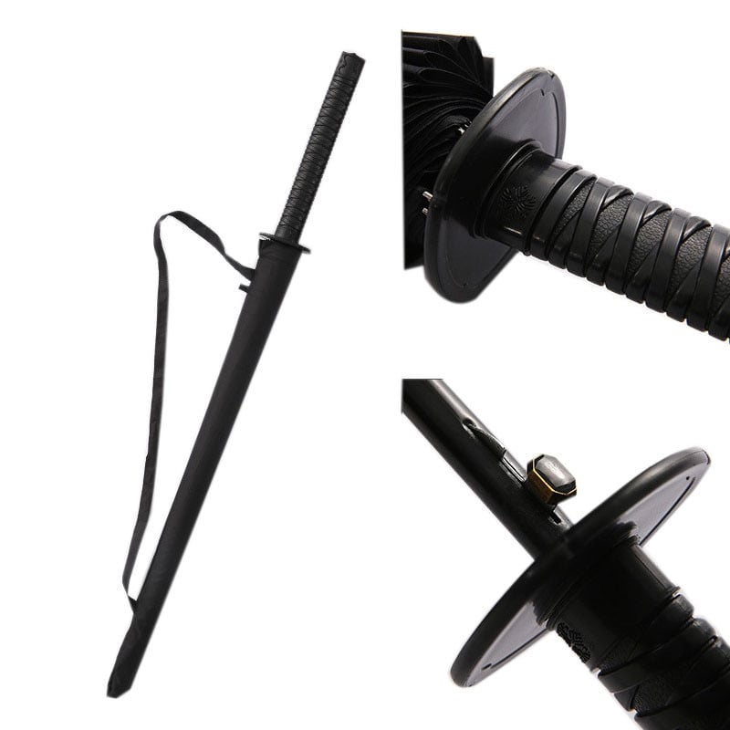 Módny čierny japonský samurajský dáždnik s dlhou rukoväťou, kreatívny pánsky dáždnik s vláknovou kosťou, poloautomatický, 16 alebo 24 rebier