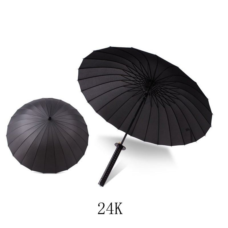 Módny čierny japonský samurajský dáždnik s dlhou rukoväťou, kreatívny pánsky dáždnik s vláknovou kosťou, poloautomatický, 16 alebo 24 rebier
