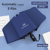 Umbrelă UV complet automată Protecție solară Umbrelă de soare anti-UV Umbrelă de ploaie Pliabilă în trei ori 8 nervuri Umbrelă de soare cu 10 nervuri