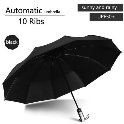 Umbrelă UV complet automată Protecție solară Umbrelă de soare anti-UV Umbrelă de ploaie Pliabilă în trei ori 8 nervuri Umbrelă de soare cu 10 nervuri